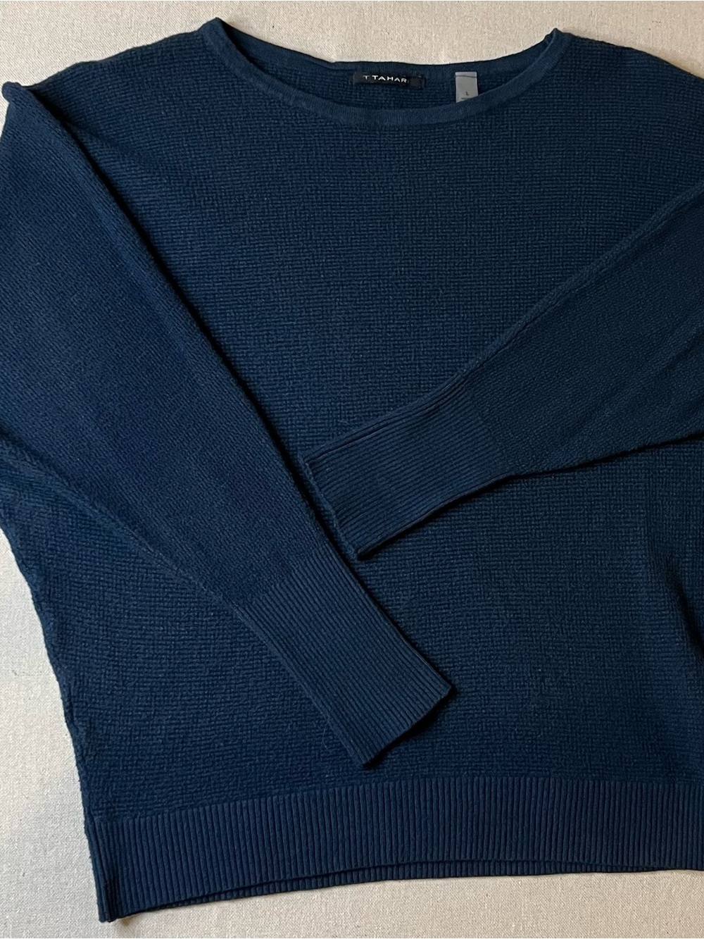 Tahari Ocean Blue Textured Crewneck Sweater Women’s Large